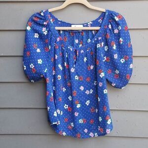 Hollister Blue Floral Polka Dot Sheer Crop Top size Large